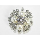 515096 Crystal Silver and Pearl Brooch